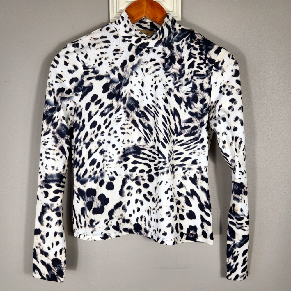 Elie Tahari Animal Mock Neck Top XS Classic Quiet Elegance